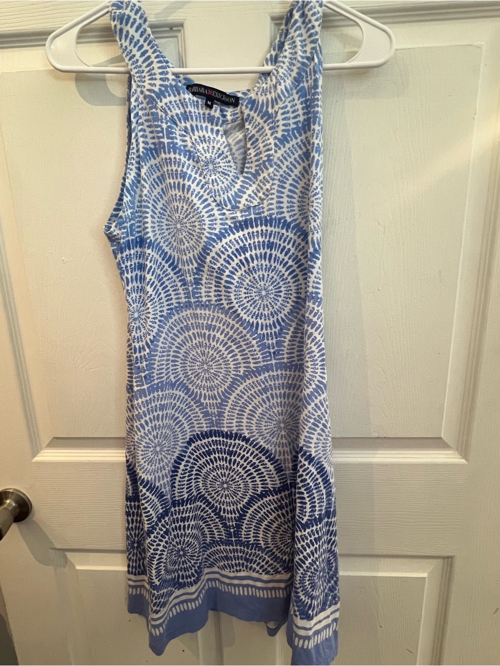 Sleeveless Blue and White Printed Sundress by Barbara Erickson sz M